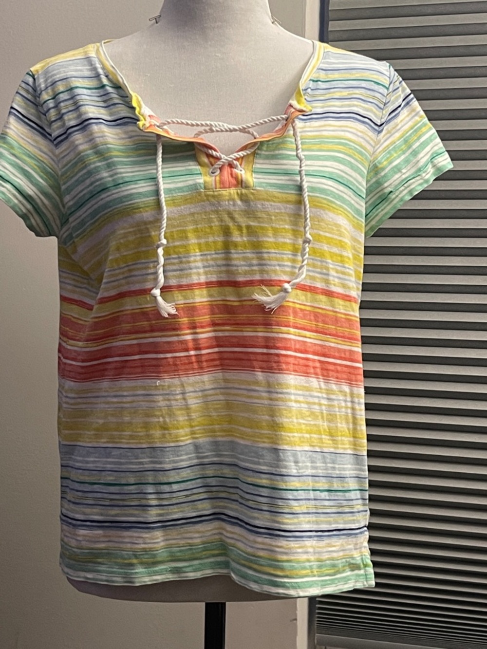 Talbots Striped Cotton Shirt with lace up top